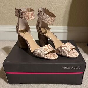 Vince Camuto Beige Snake Print Block Heels